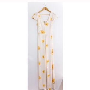 Reformation jumpsuit white with yellow flowers
